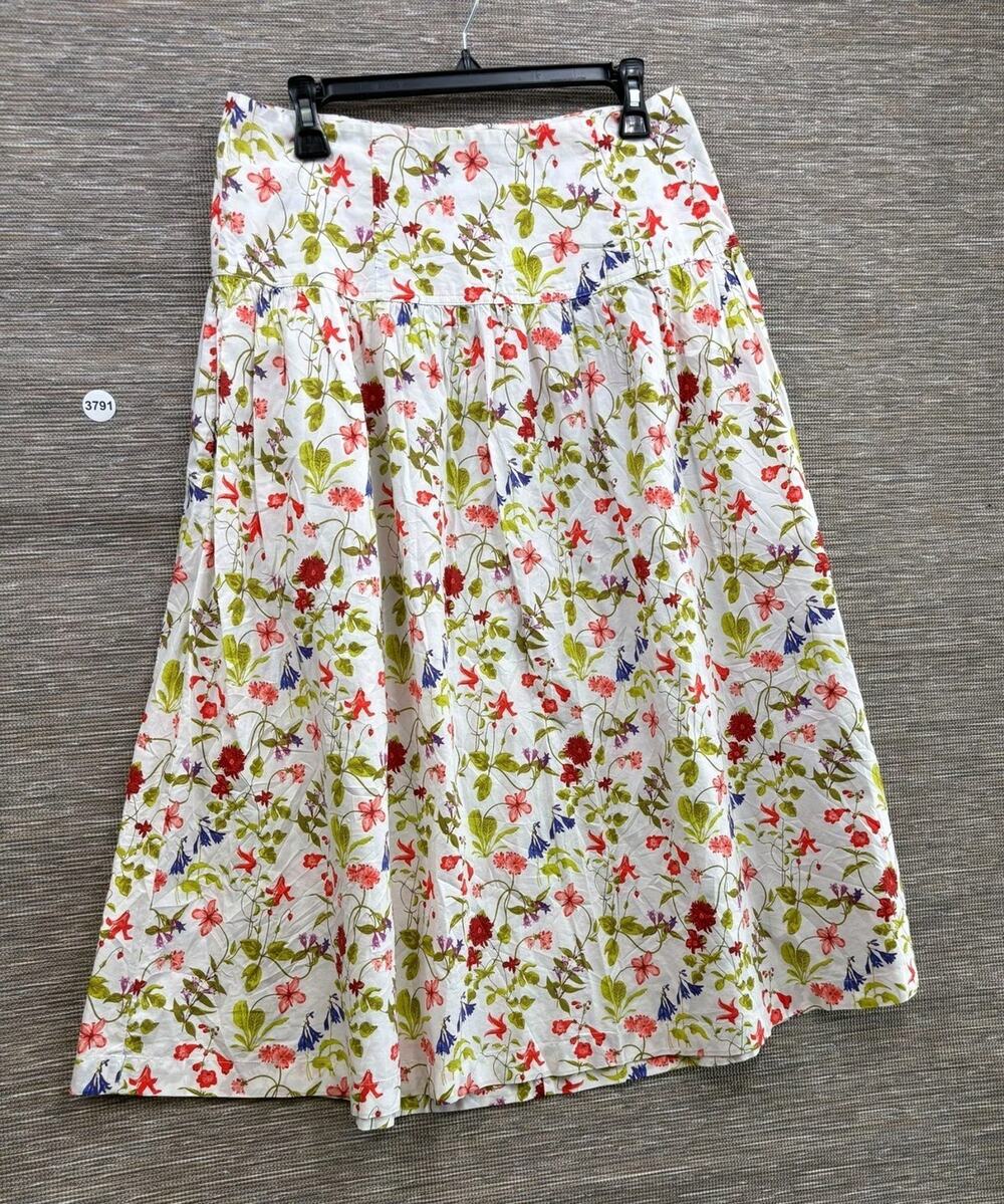 Lands' End Skirt Womens Size 10 White Garden Floral A Line Midi Cotton Casual
